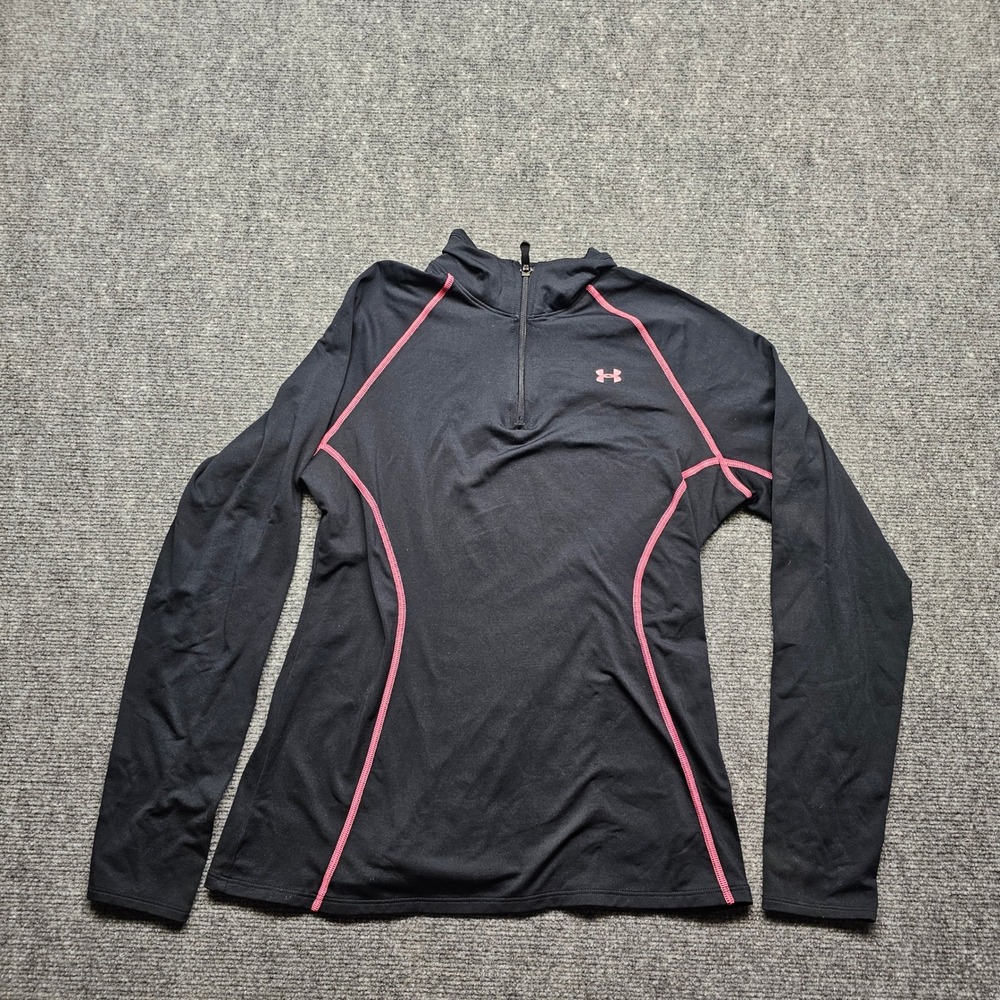 Under Armour ColdGear Womens Large Black Pink 1/4 Zip Pullover Top 1248434